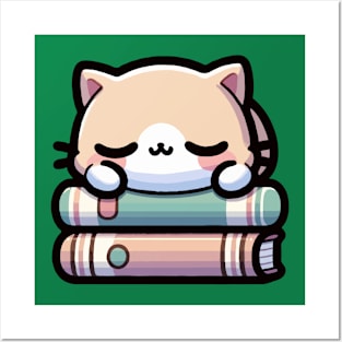 Catnap Kawaii Style Cat Taking a Nap on Top of Some Books Posters and Art